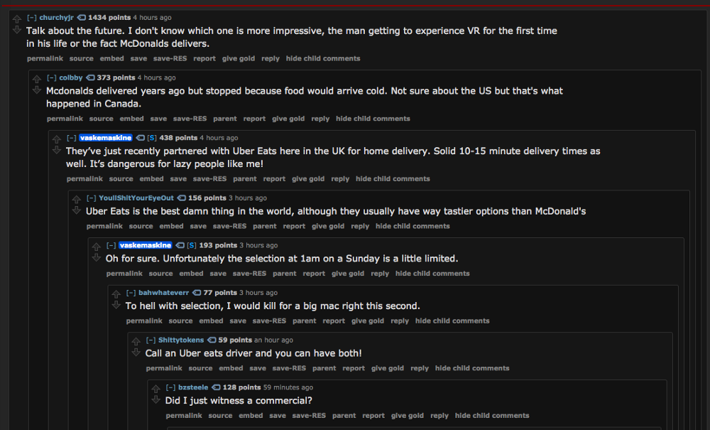 First reactions on MacDonald’s post/ad, screen by /u/SwellandDecay (source: /r/HailCorporate)