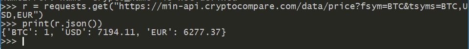 cryptobot - JSON from cryptocompare API