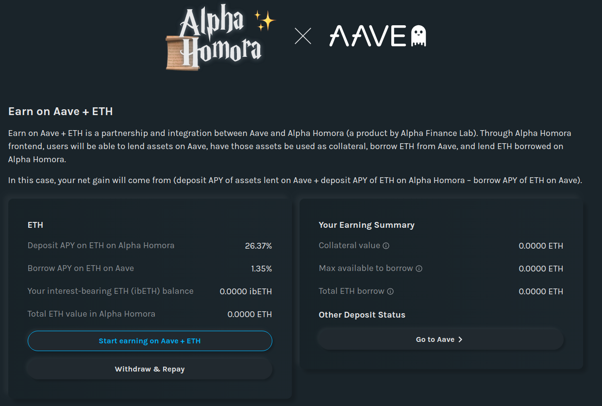 Alpha Homora Earn on ETH + Aave