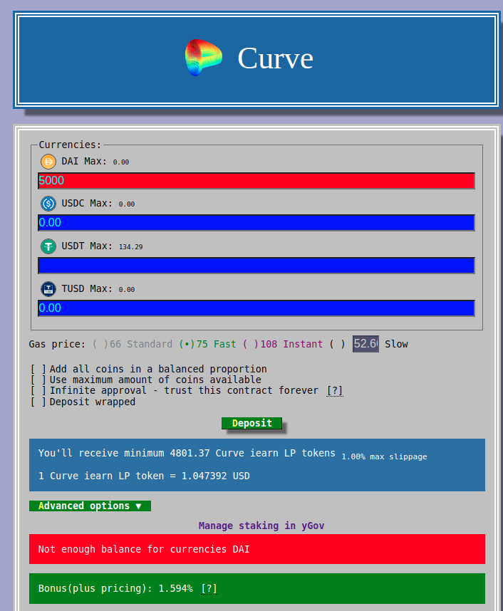Curve DAI Premium
