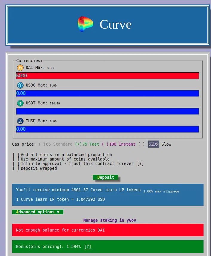 Curve DAI Premium