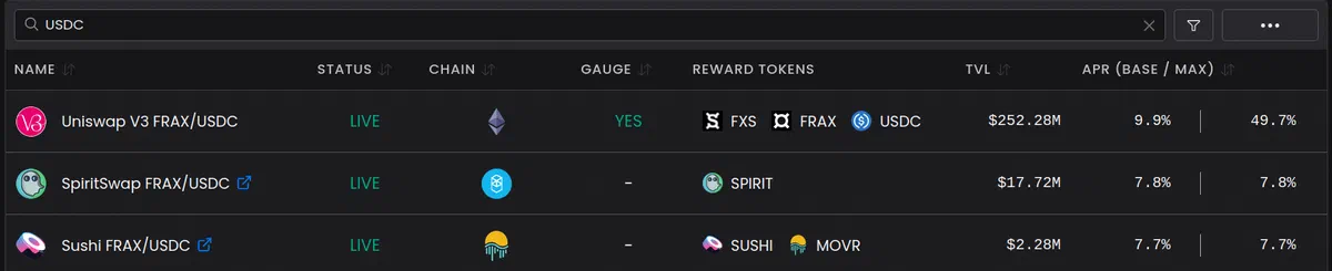 FRAX/USDC LP opportunities