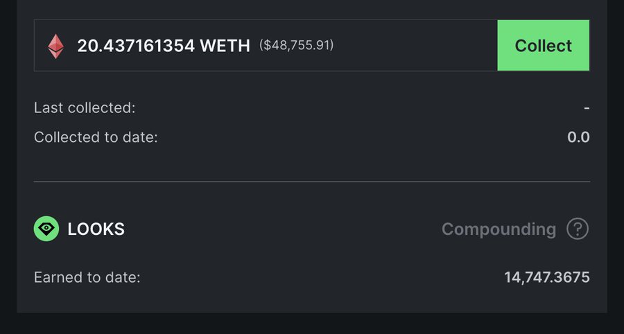 ETH yields on LOOKS staking