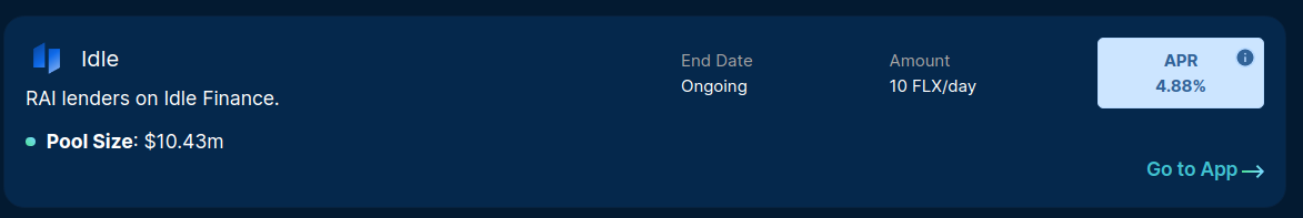 Additional FLX incentives for RAI on Idle Finance